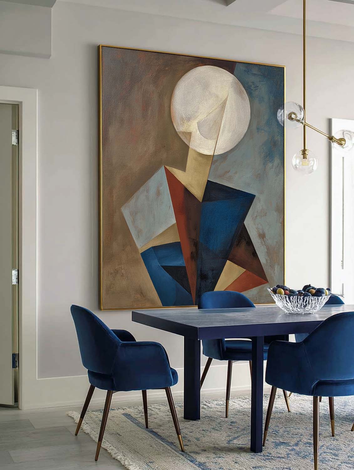 Large Geometric Abstract Round-Face Wall Art Minimalist Abstract Geometric Figure Oil Painting Handmade Geometric Oil Painting