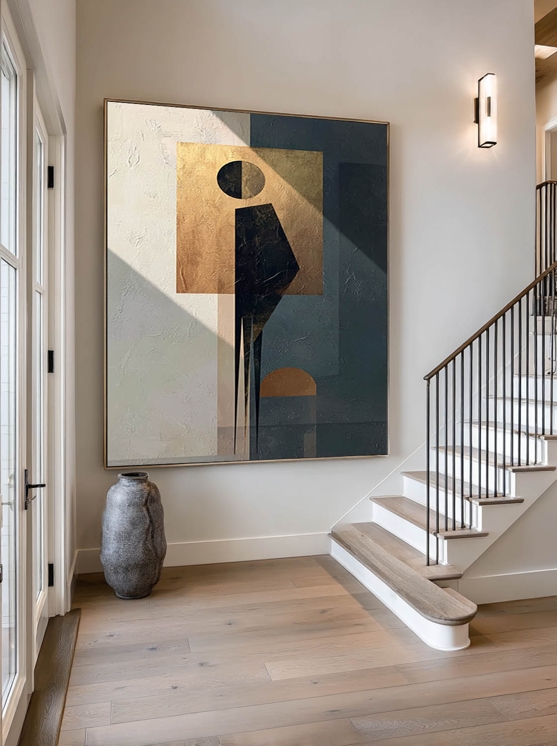 Original Geometric Human Figure Art Black And Gold Minimalist Abstract Wall Art Handmade Abstract Gold Figure Art