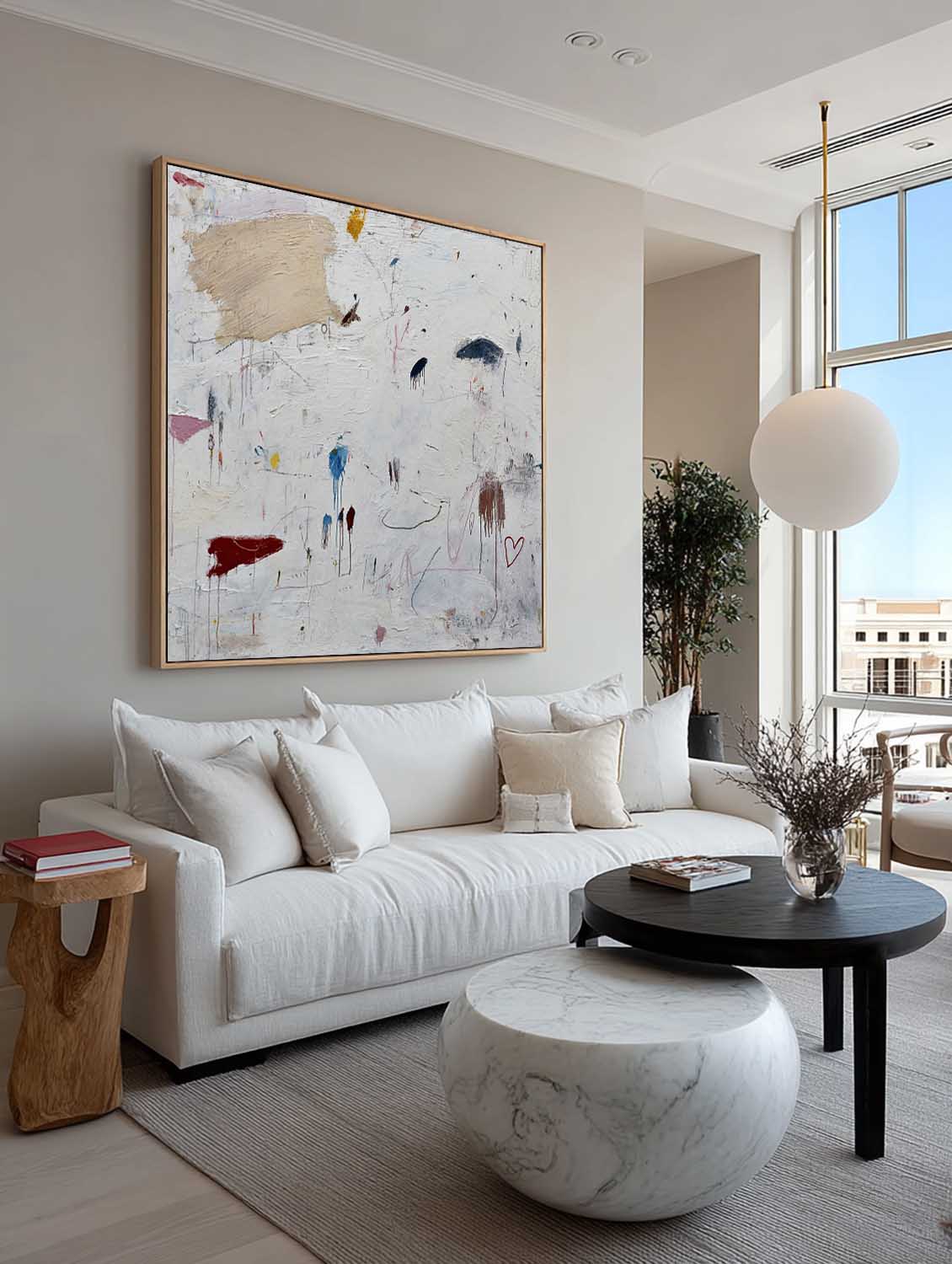 Handmade White And Beige Abstract Oil Painting Original Minimalist Abstract Canvas Art Modern White Graffiti Art