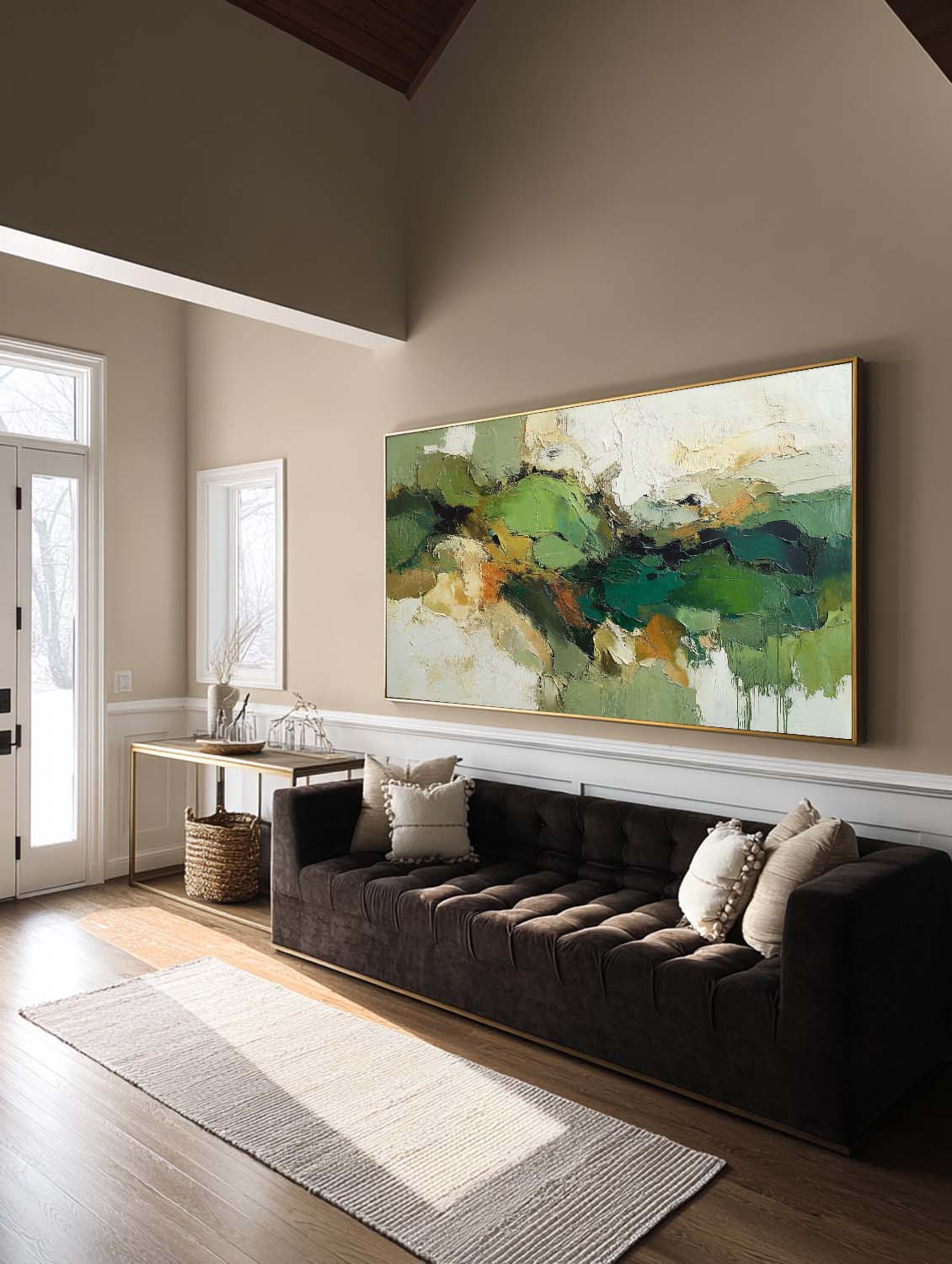 Large Green Texture Abstract Art Green And Beige Modern Abstract Painting Horizontal Neutral Green Textured Canvas
