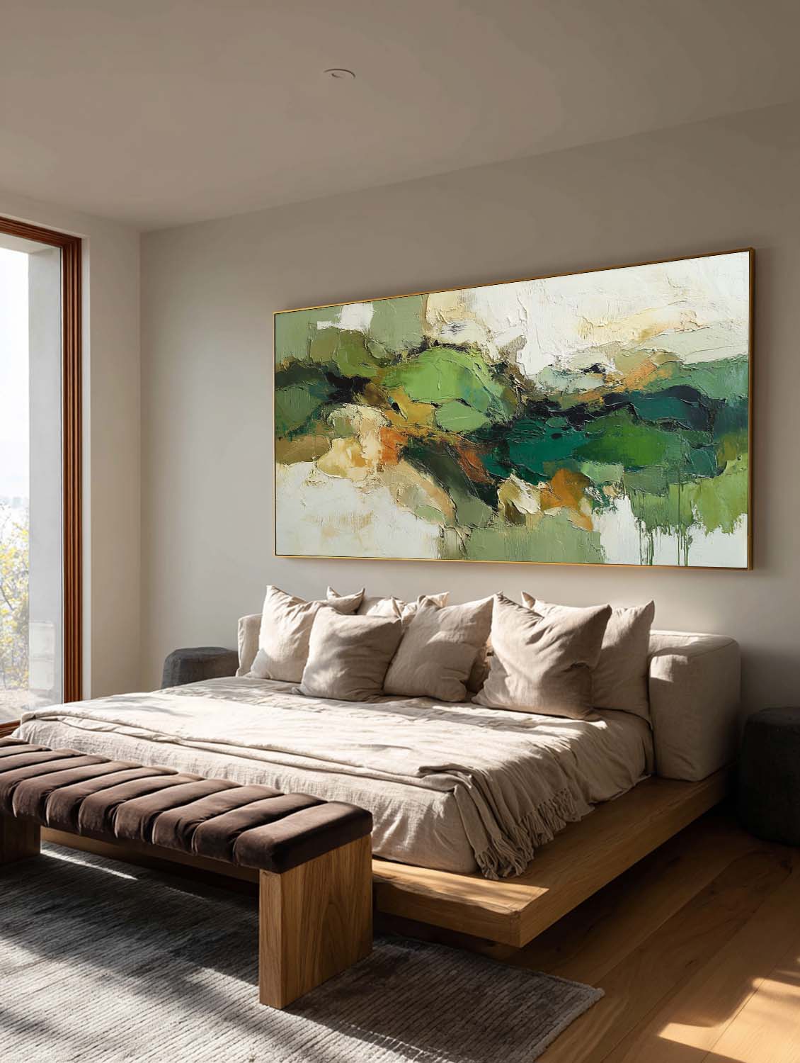 Large Green Texture Abstract Art Green And Beige Modern Abstract Painting Horizontal Neutral Green Textured Canvas