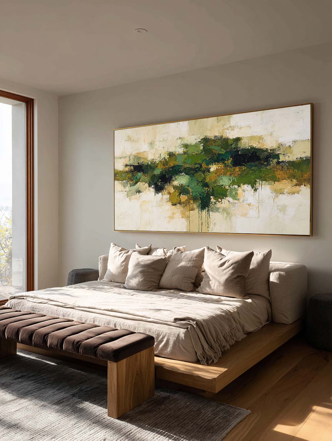 Long Horizontal Green Abstract Wall Art Minimalist Green Abstract Texture Wall Art Original Green And Beige Abstract Art