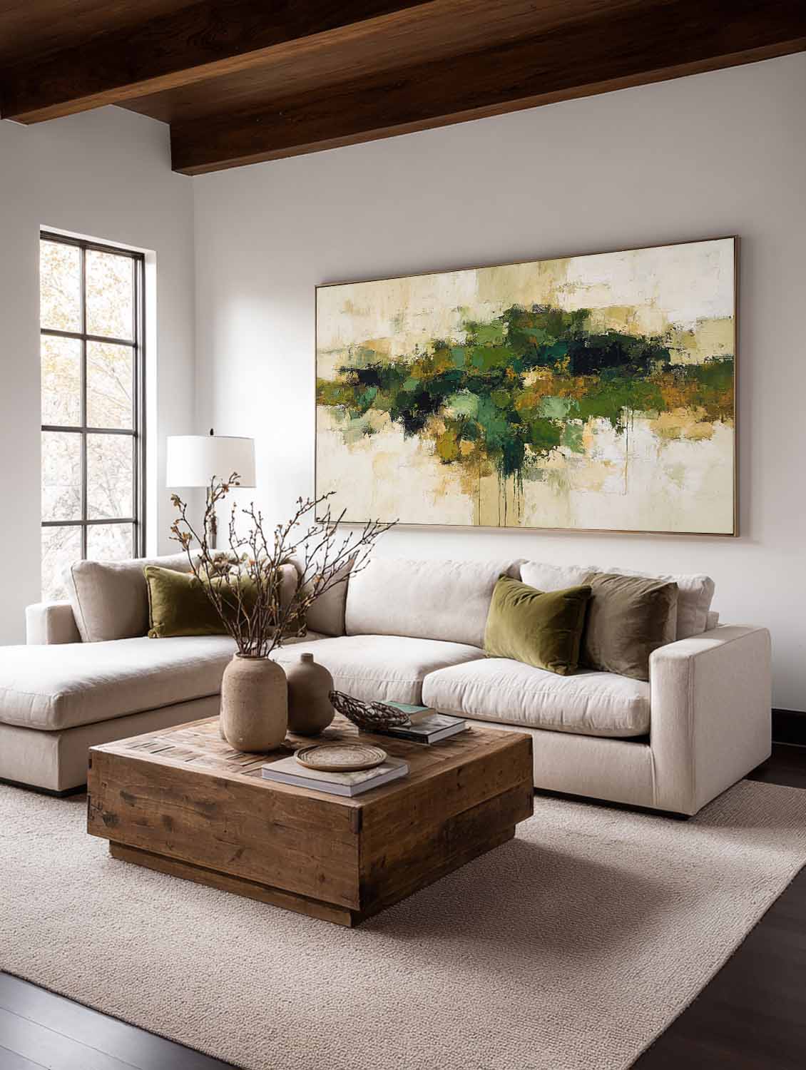 Long Horizontal Green Abstract Wall Art Minimalist Green Abstract Texture Wall Art Original Green And Beige Abstract Art