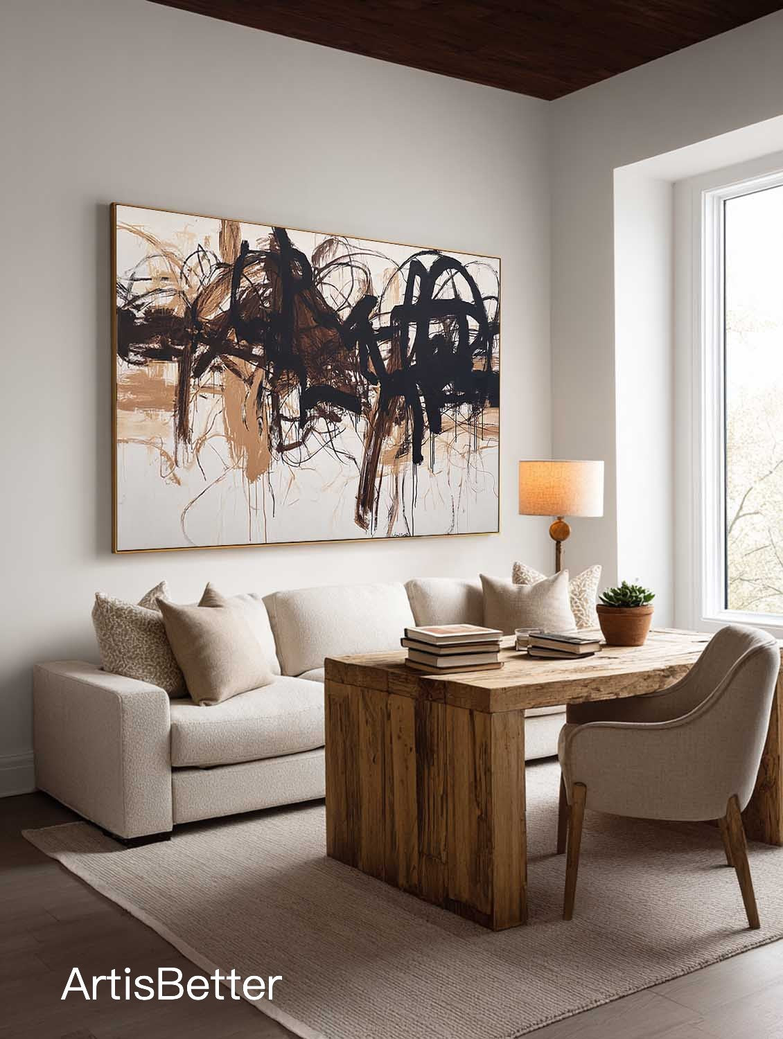 Horizontal Beige Abstract Line Art Painting Large Beige Minimalist Canvas Wall Art Minimalist Horizontal Abstract Line Wall Art