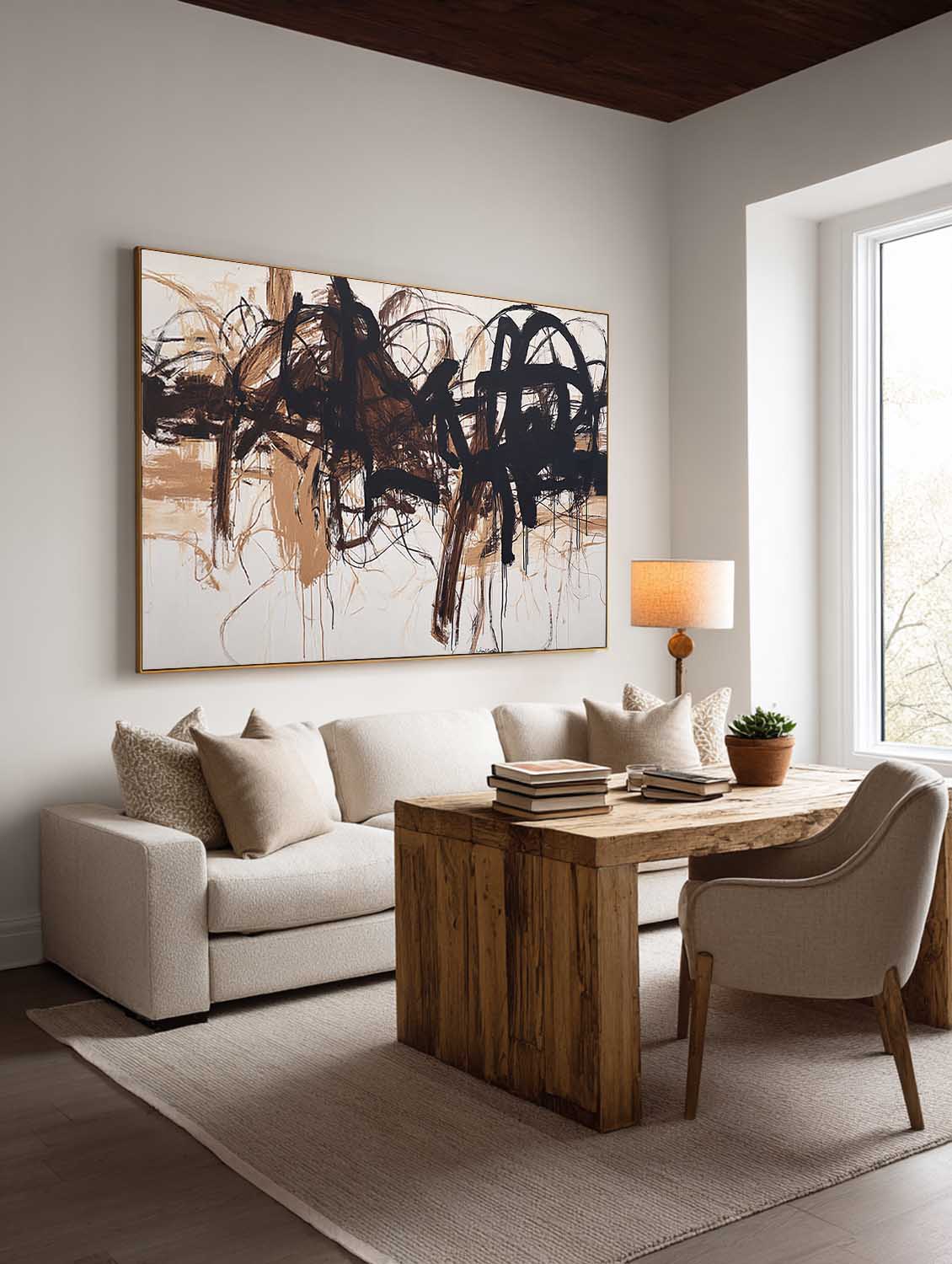 Horizontal Beige Abstract Line Art Painting Large Beige Minimalist Canvas Wall Art Minimalist Horizontal Abstract Line Wall Art