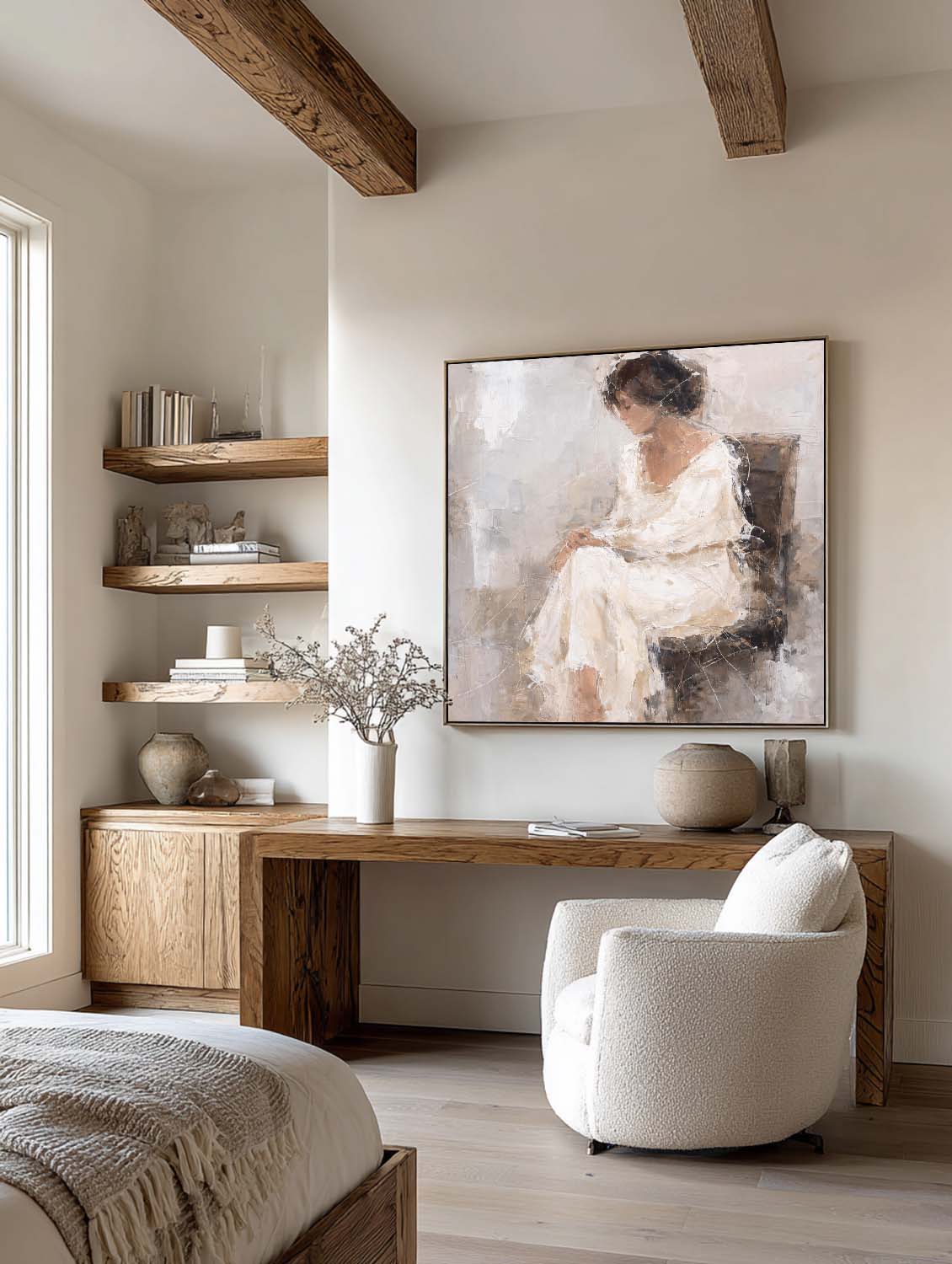 Handmade Abstract Oil Painting Of Woman Original Abstract Oil Painting Of Woman Minimalist Beige And White Female Figure Art