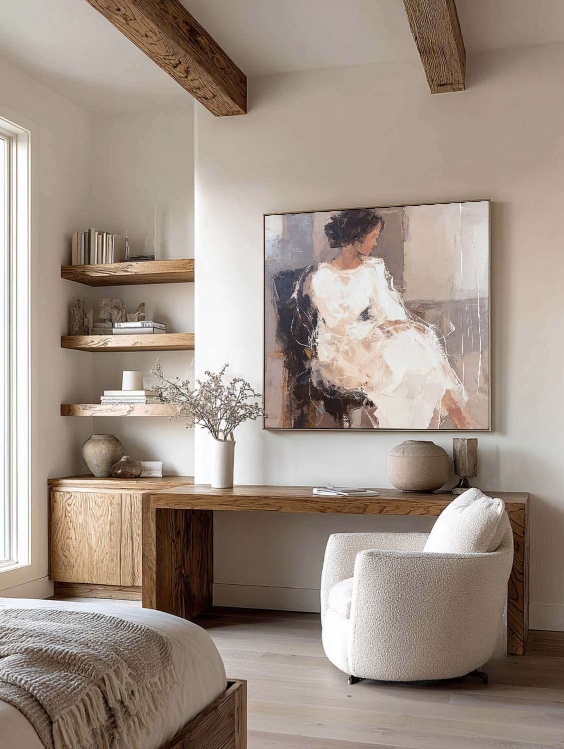 Neutral Brown Female Figure Artwork Contemporary Cream and Taupe Female Figure Art Minimalist Abstract Female Figure Painting