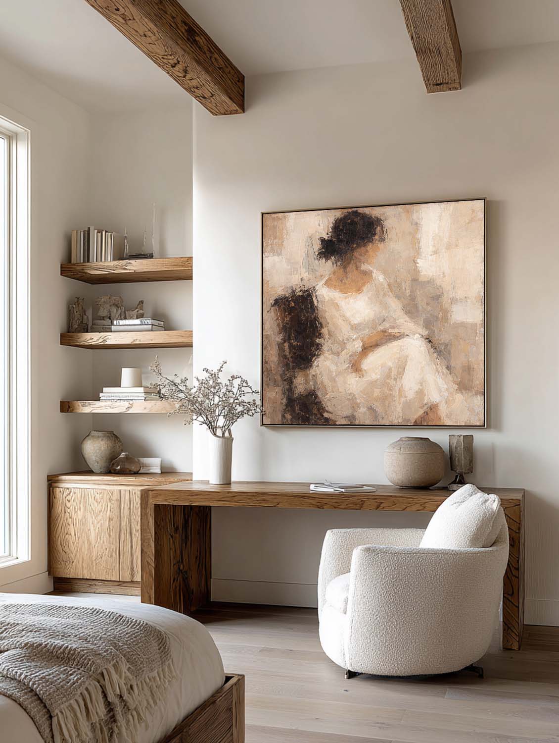 Handmade Minimalist Brown And White Female Portrait Abstract Female Wall Art Abstract Female Portrait Painting