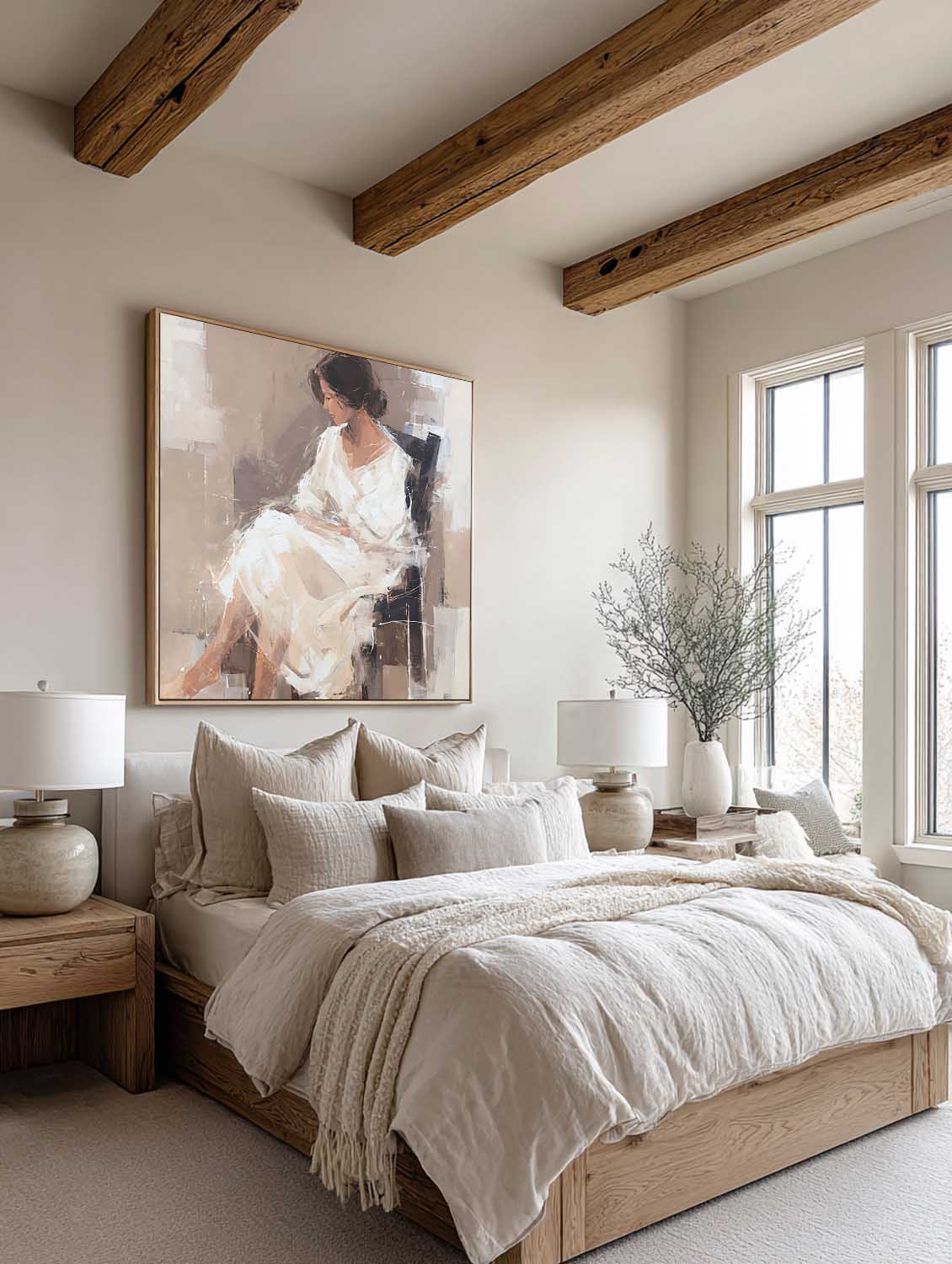 Large Abstract Female Figure Oil Painting Original White Female Figure Wall Art Minimalist Figure Oil Painting