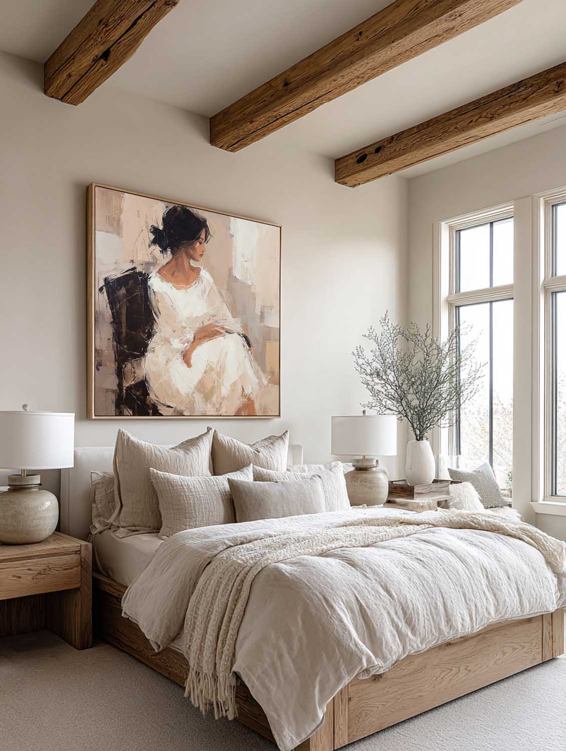 Minimalist Beige And Brown Female Portrait Painting Neutral Brown And White Female Figure Handmade Abstract Oil Painting