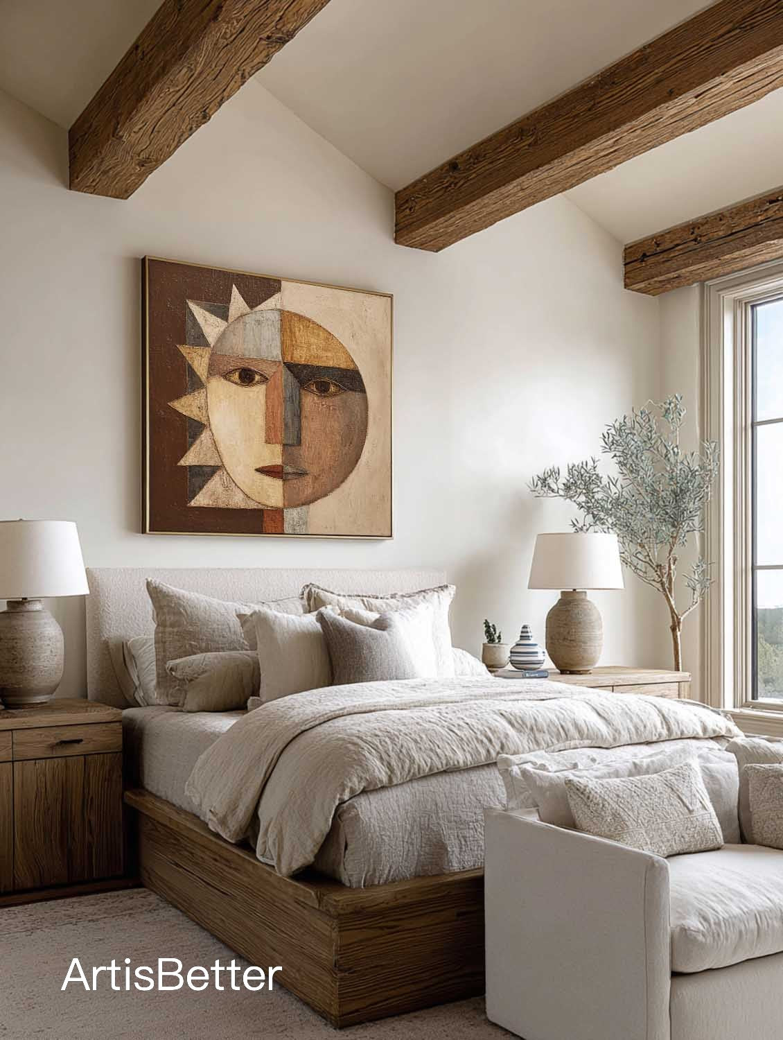 Large Textured Abstract Portrait Wall Art Minimalist Textured Geometric Abstract Artwork Brown Geometric Canvas Painting