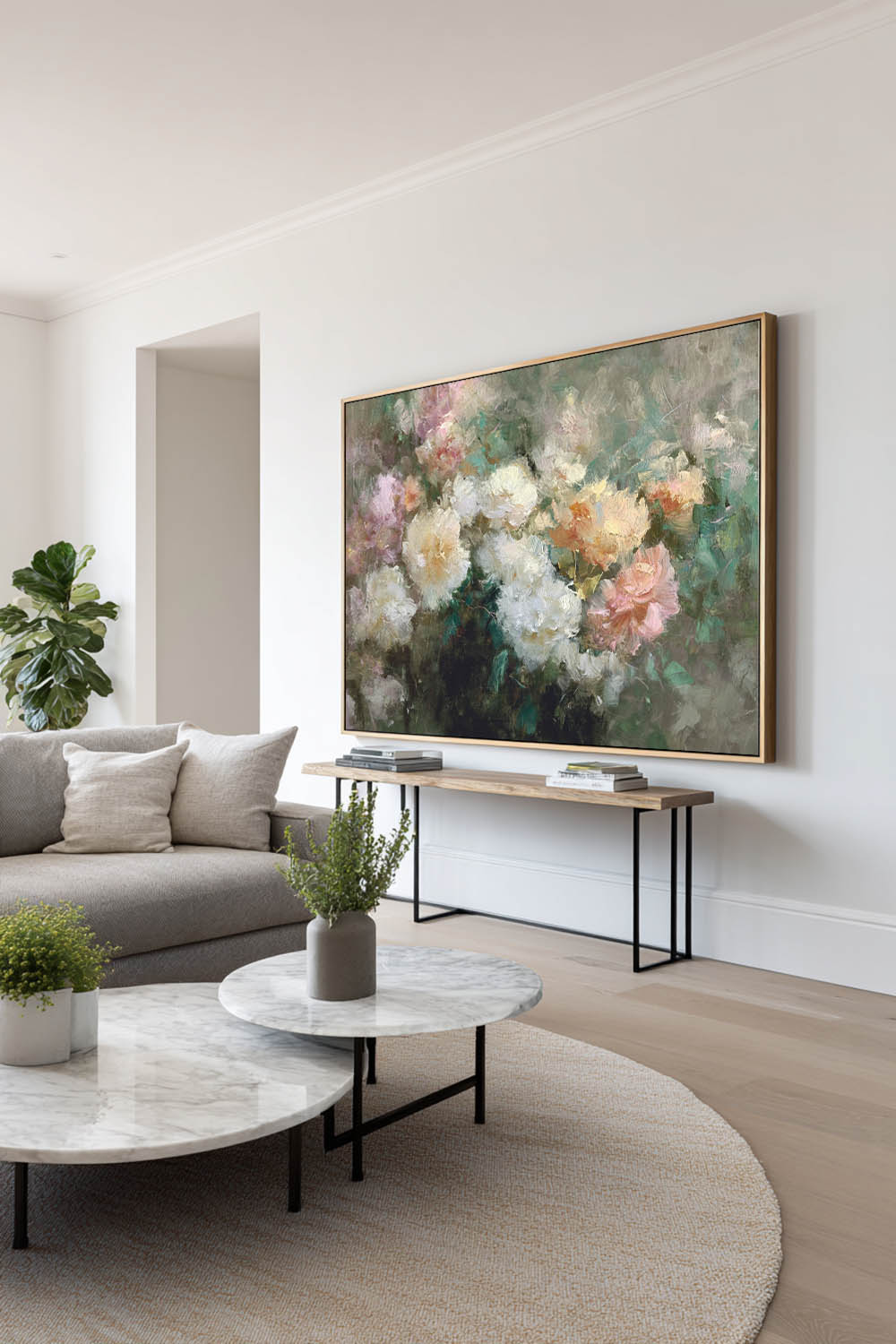 Modern Abstract White Peony Painting Minimalist Beige And White Flower Wall Art Original Abstract Floral Oil Painting