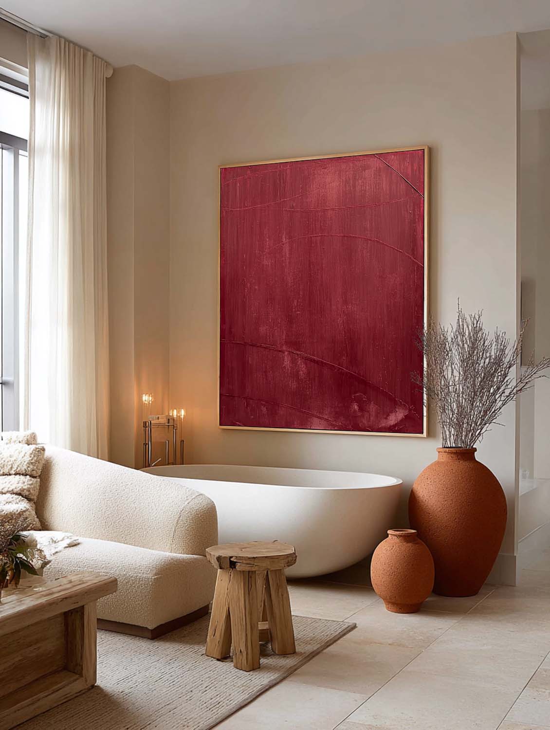 Handmade Deep Red Minimalist Abstract Wall Art Handmade Red Textured Painting Burgundy Textured Abstract Artwork