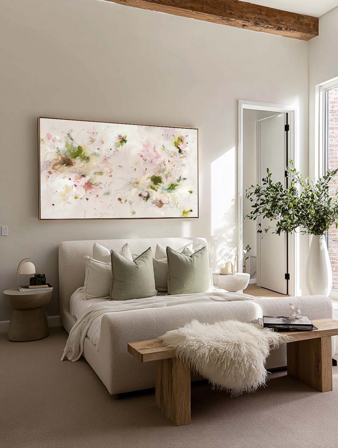 Minimalist Beige Abstract Flower Painting Horizontal Beige Abstract Floral Painting Horizontal Handmade Abstract Floral Oil Painting