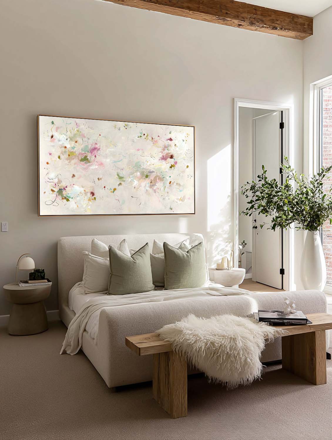 Horizontal Beige Abstract Floral Painting On Canvas Large Beige Abstract Flower Painting Horizontal Multicolor Canvas Art