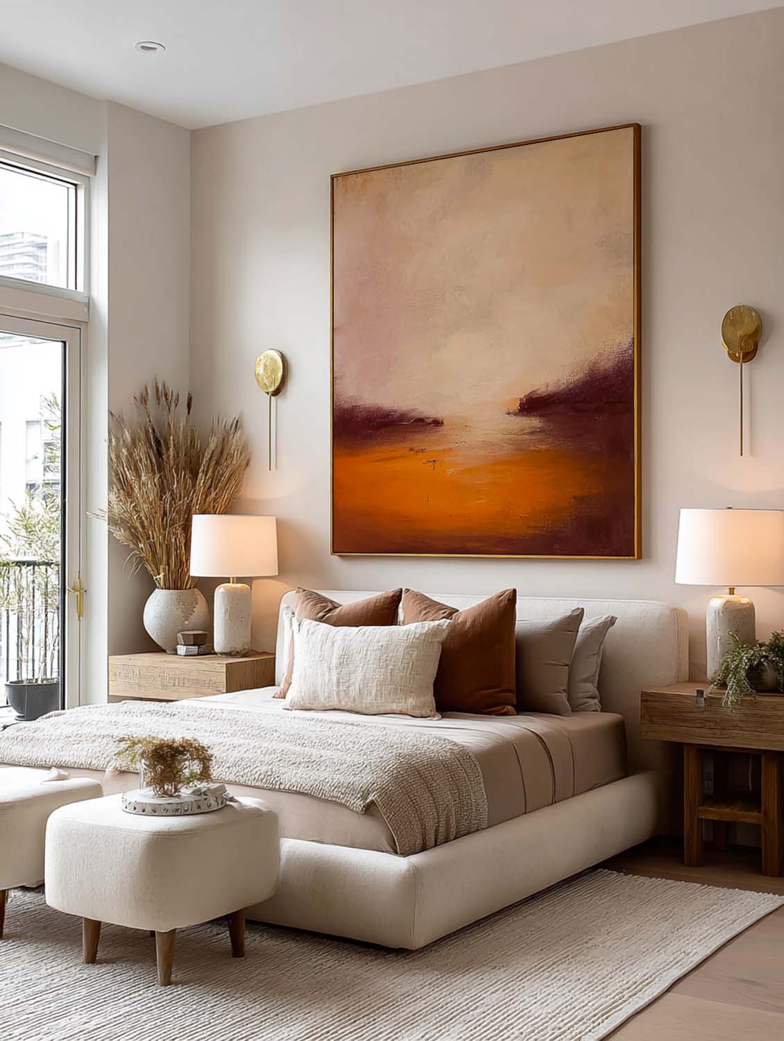 Minimalist Abstract Sunset Landscape Painting Handmade Abstract orange Landscape Wall Art Modern Sunset Oil Painting