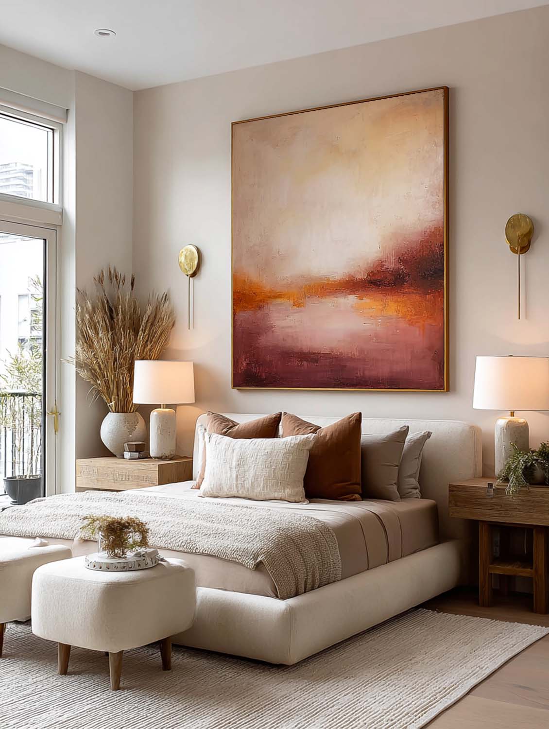 Minimalist Sunset Abstract Artwork Original Warm Pink And Amber Abstract Oil Painting Large Abstract Landscape Oil Painting