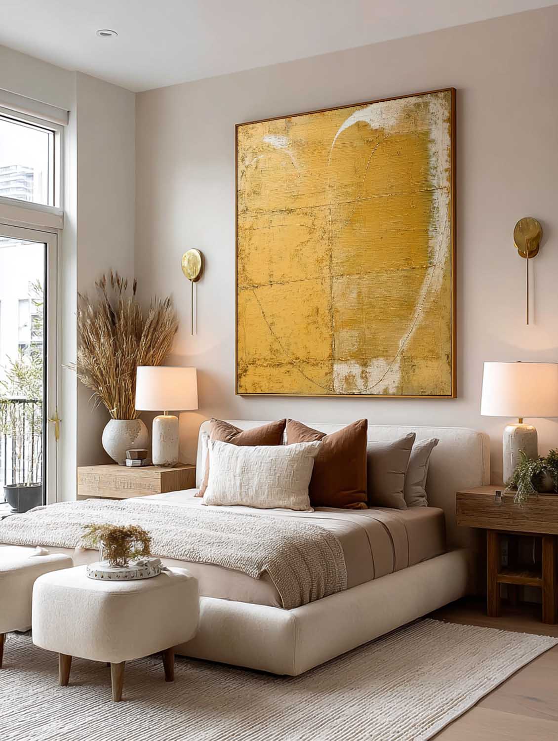 Handmade Textured Yellow Abstract Wall Art Minimalist Yellow Abstract Oil Painting Warm Earth Tone Abstract Oil Painting