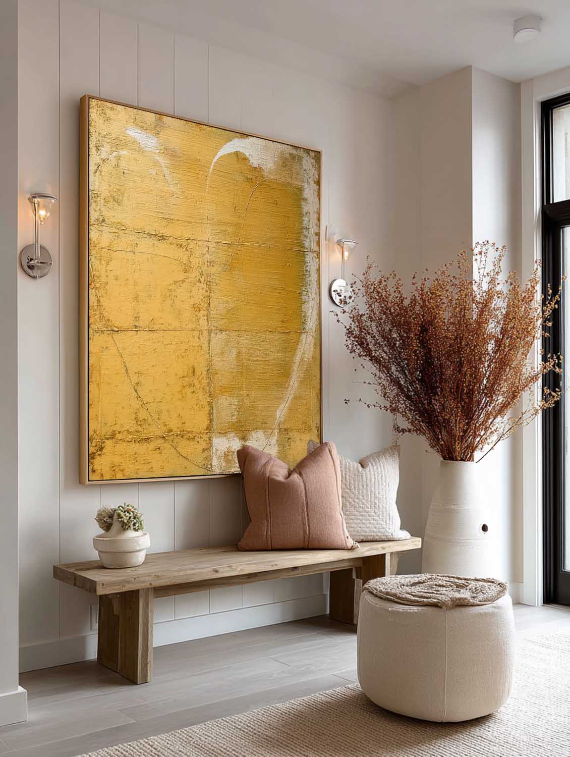 Handmade Textured Yellow Abstract Wall Art Minimalist Yellow Abstract Oil Painting Warm Earth Tone Abstract Oil Painting