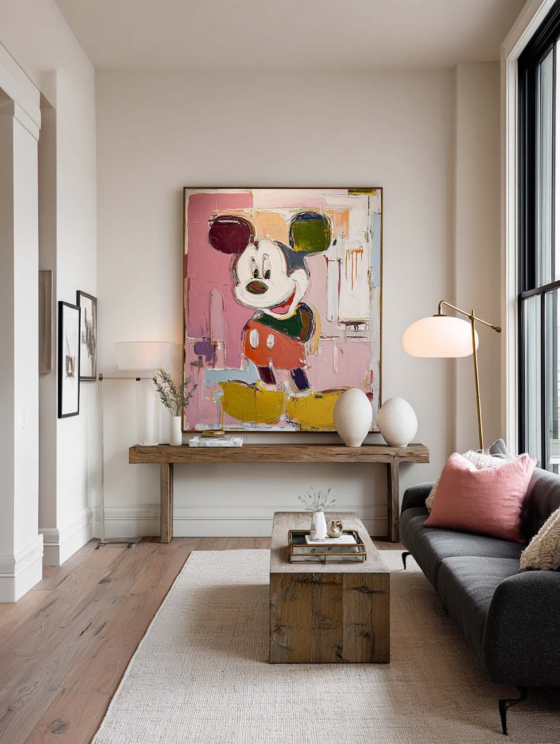 Large Abstract Mickey-Inspired Painting Colorful Textured Abstract Mickey Wall Art Handmade Cartoon Painting On Canvas