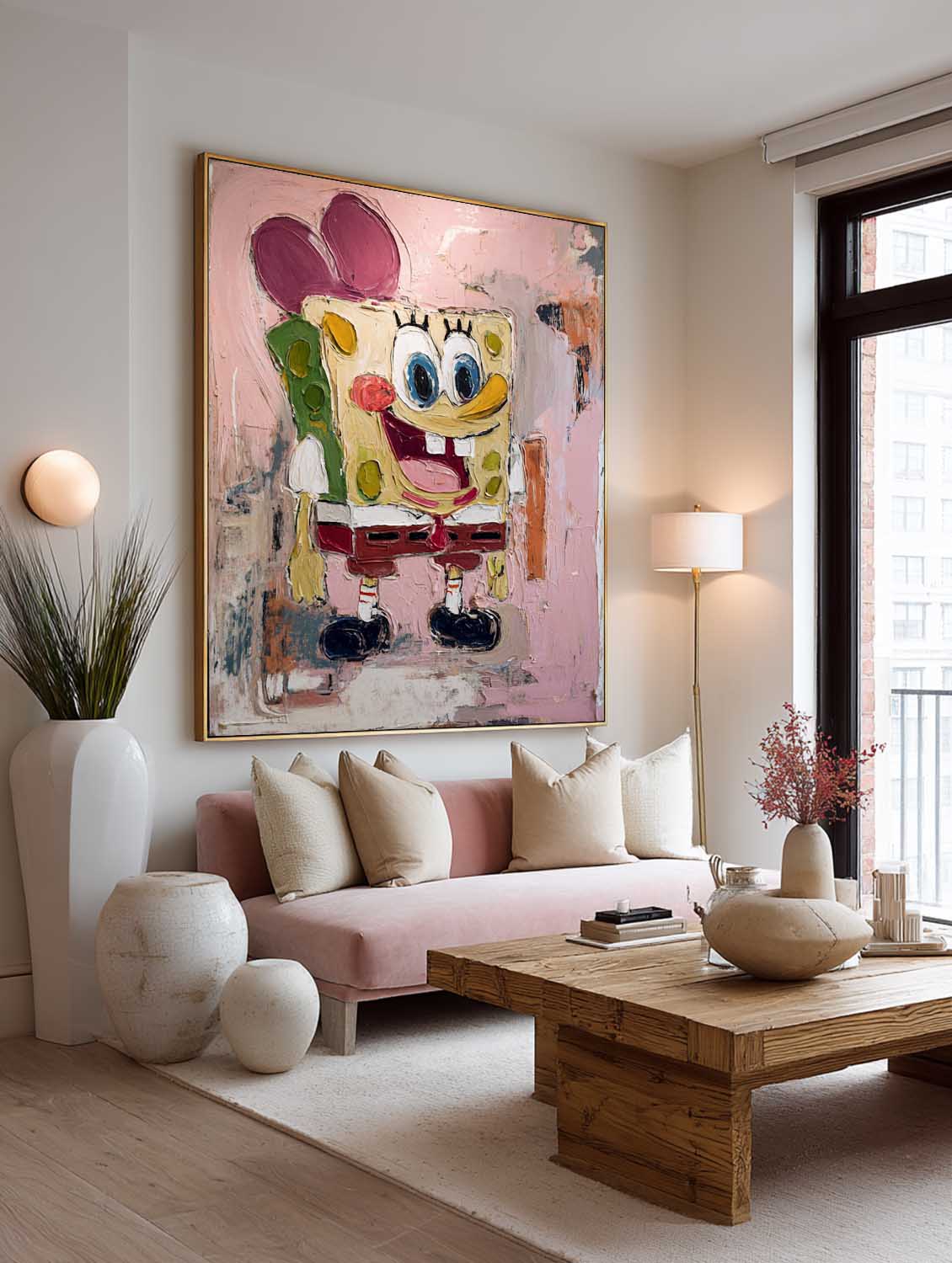 Minimalist Abstract Spongebob Texture Painting Contemporary Colorful Abstract Spongebob Wall Art Large Spongebob Painting