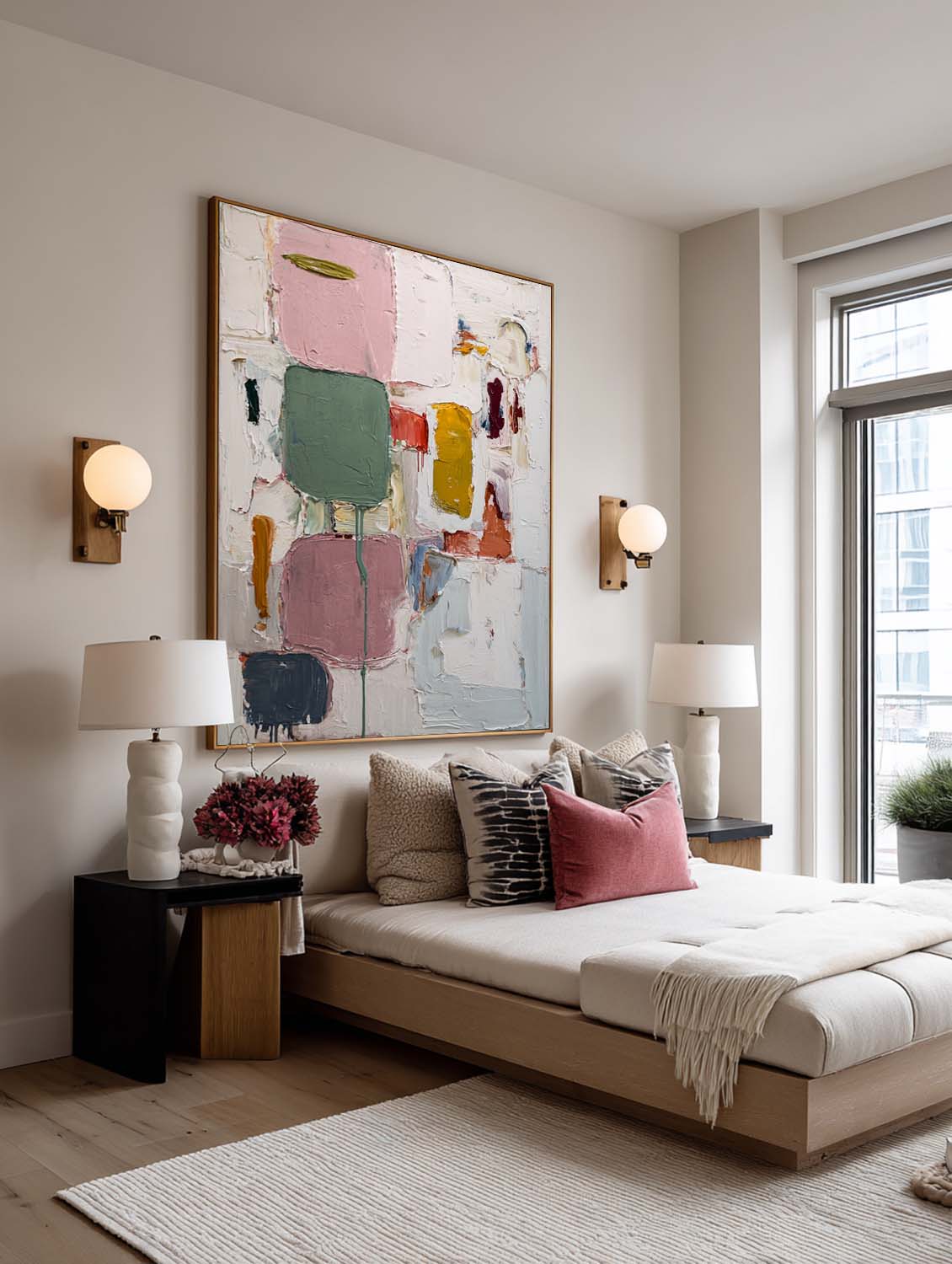 Vertical Multicolor Abstract Oil Painting Large Colorful Textured Abstract Painting Handmade Vertical Abstract Painting