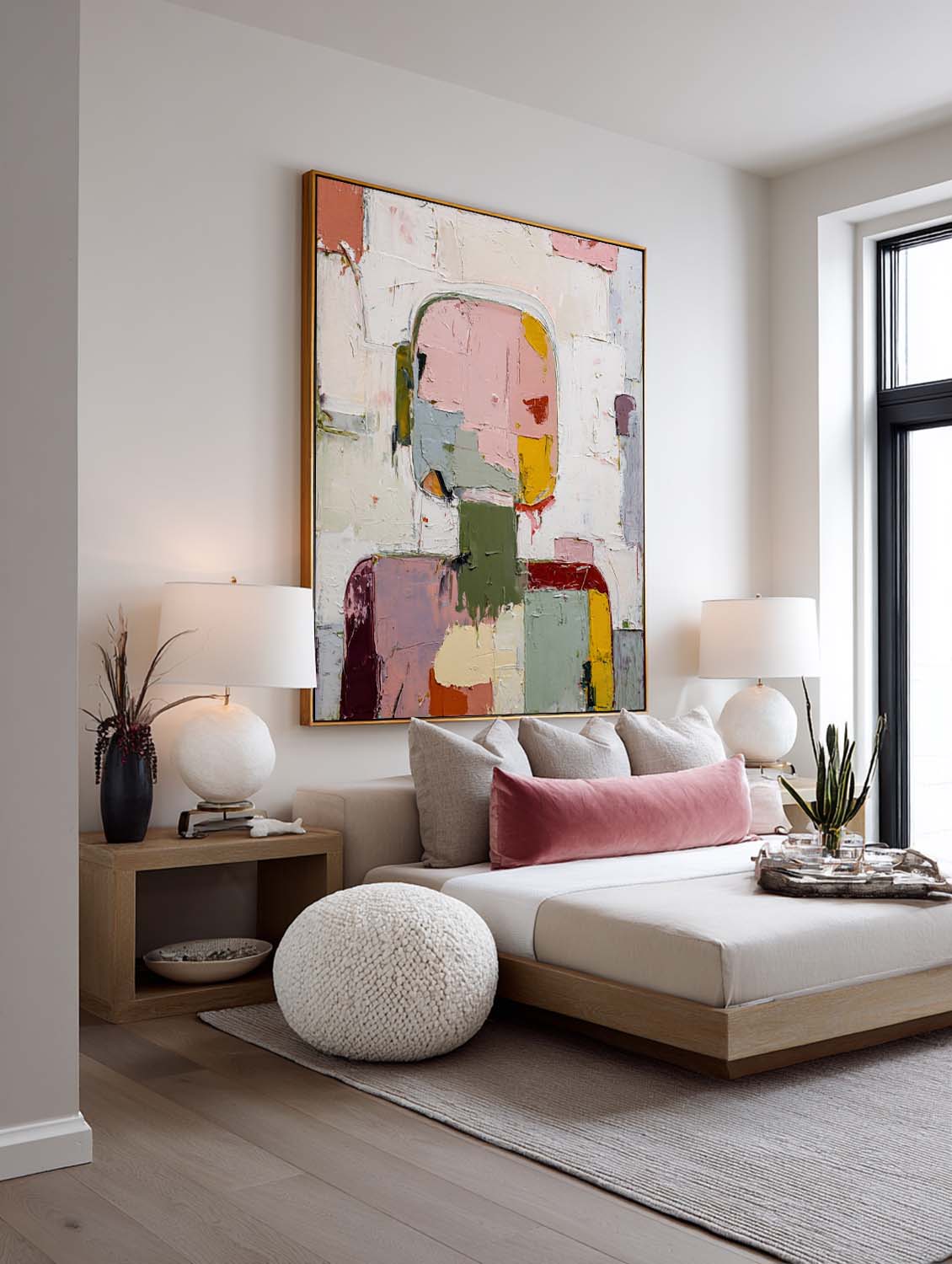 Original Brown and White Oil Painting Contemporary Abstract Oil Painting Large Blue Abstract Canvas Art