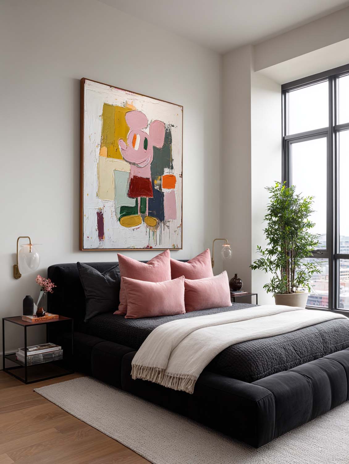 Modern Minimalist Mickey Abstract Oil Painting Large Abstract Mickey Wall Art Contemporary Mickey Abstract Painting