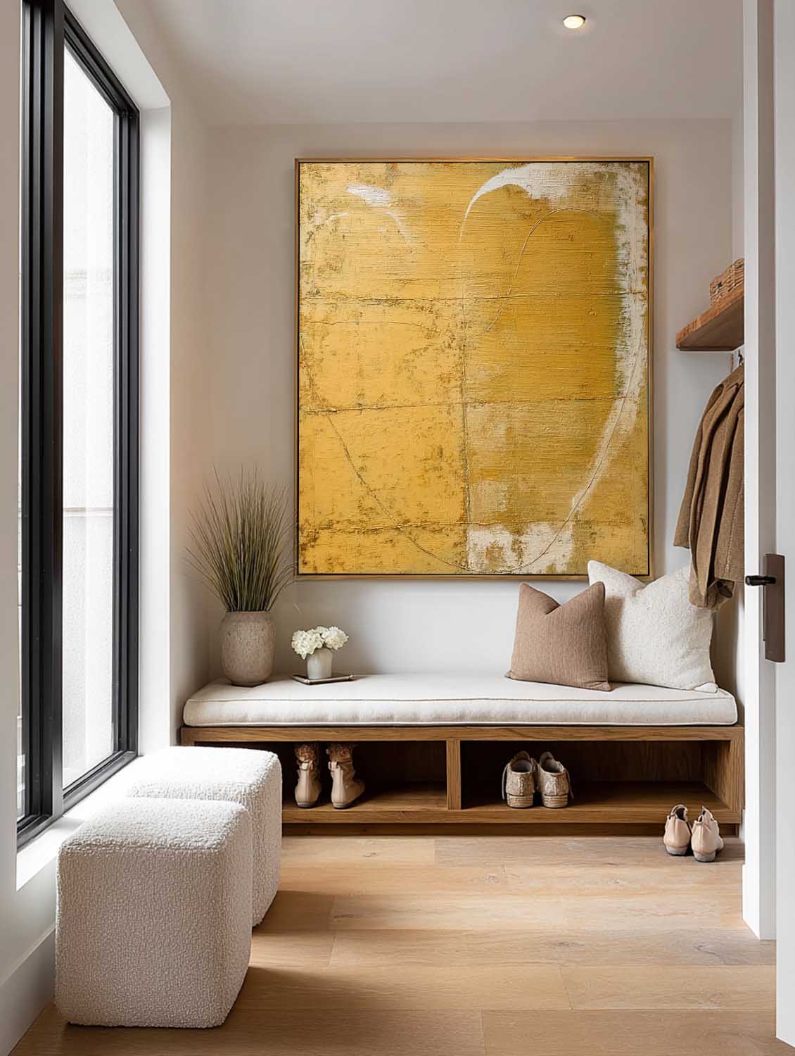 Handmade Textured Yellow Abstract Wall Art Minimalist Yellow Abstract Oil Painting Warm Earth Tone Abstract Oil Painting