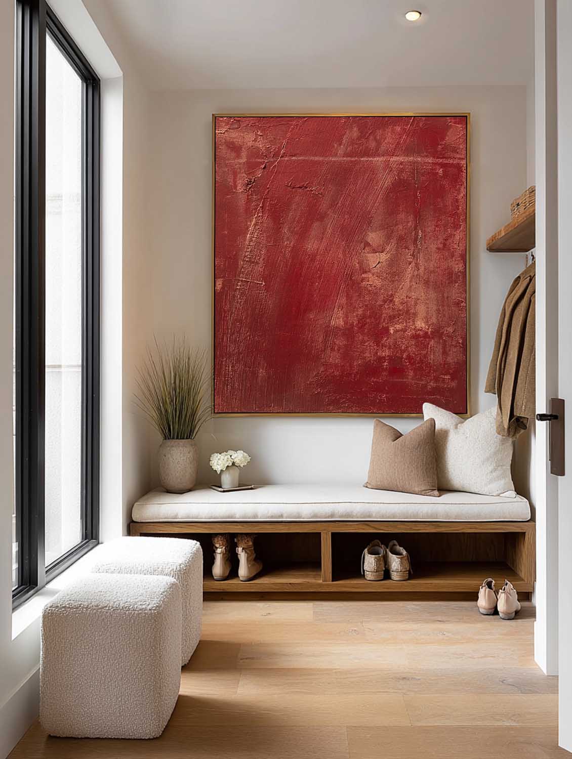 Dark Wine Red Abstract Art On Canvas Deep Red Contemporary Abstract Artwork Handmade Burgundy Abstract Wall Art