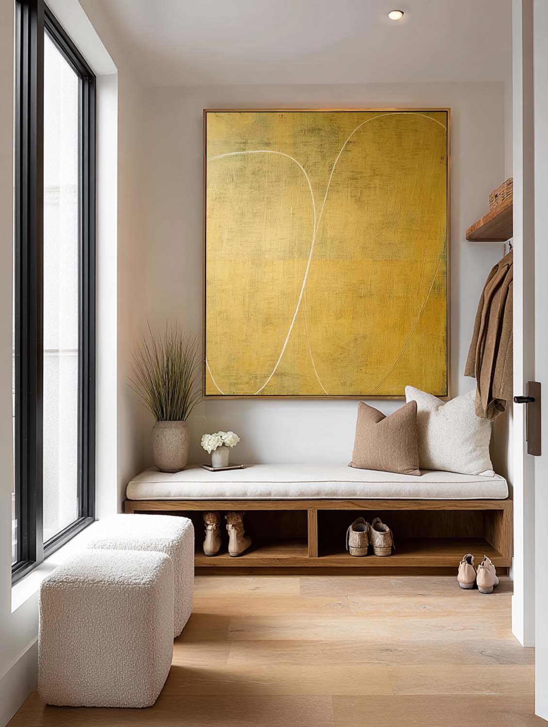 Minimalist Yellow Abstract Line Art Oil Painting Modern Abstract Yellow Line Art On Canvas Handmade Abstract Yellow Wall Art