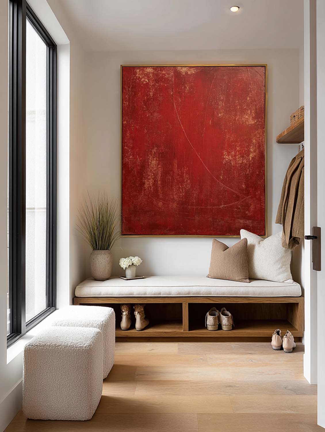 Handmade Red Textured Abstract Wall Art Original Red Abstract Canvas Art Modern Red Painting On Canvas