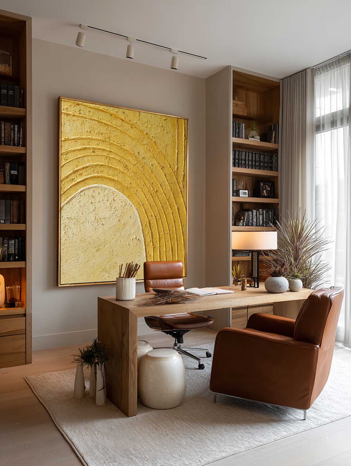 Yellow Textured Abstract Oil Painting Contemporary Gold Abstract Oil Painting Yellow Minimalist Abstract Canvas Painting