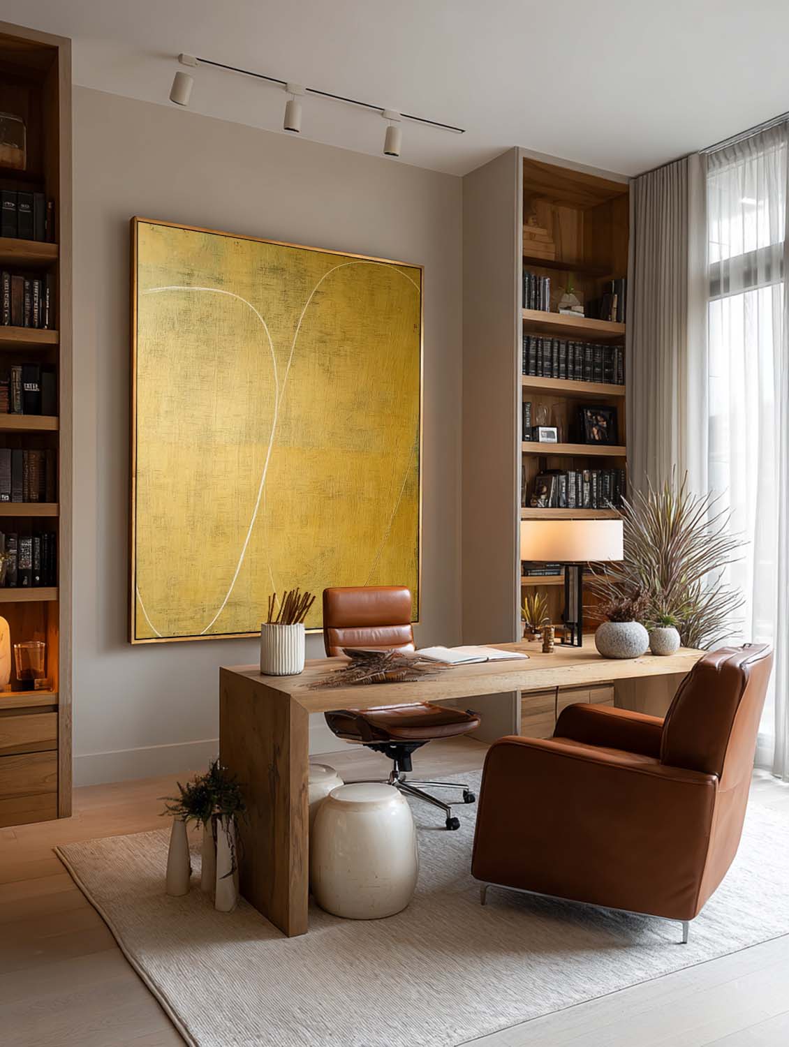 Minimalist Yellow Abstract Line Art Oil Painting Modern Abstract Yellow Line Art On Canvas Handmade Abstract Yellow Wall Art