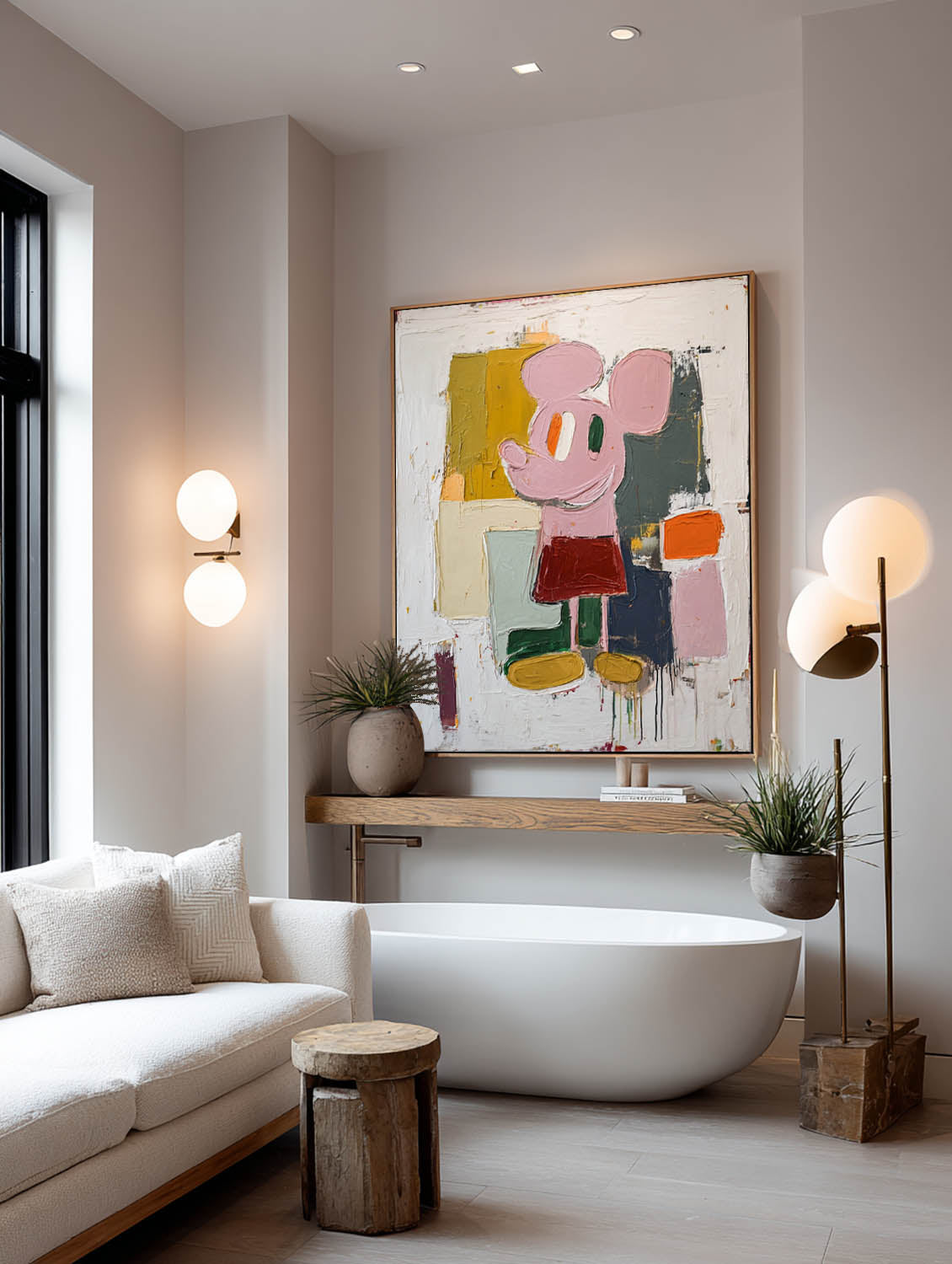 Modern Minimalist Mickey Abstract Oil Painting Large Abstract Mickey Wall Art Contemporary Mickey Abstract Painting