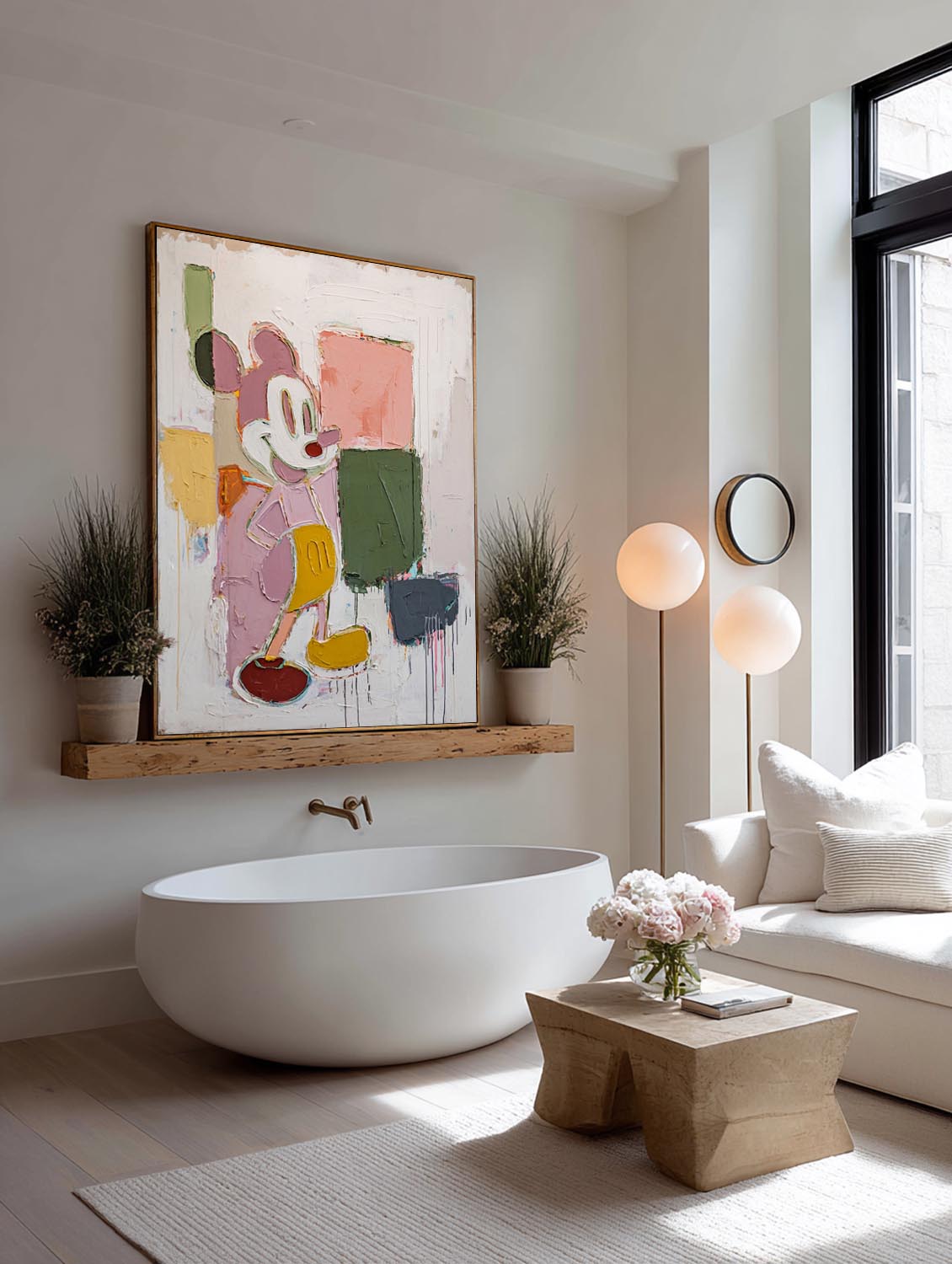 Vertical Mickey Abstract Oil Painting Handmade Vertical Cartoon Abstract Painting Colorful Mickey Canvas Wall Art