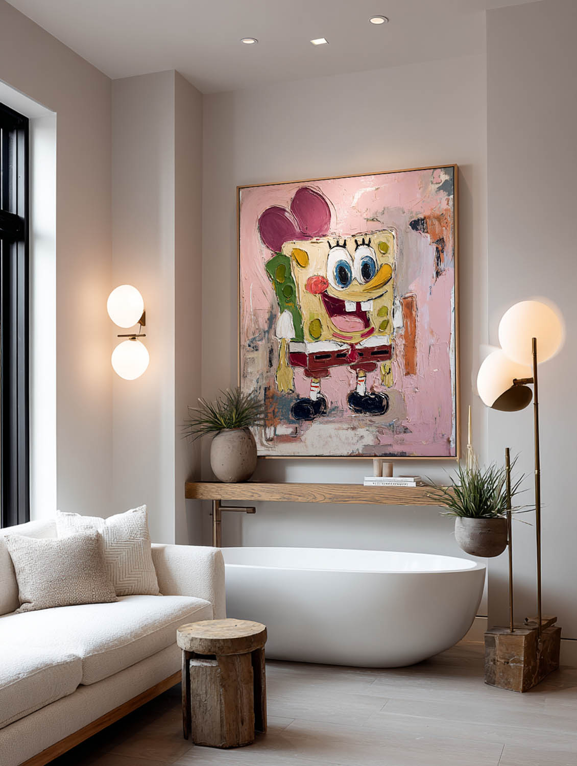 Minimalist Abstract Spongebob Texture Painting Contemporary Colorful Abstract Spongebob Wall Art Large Spongebob Painting