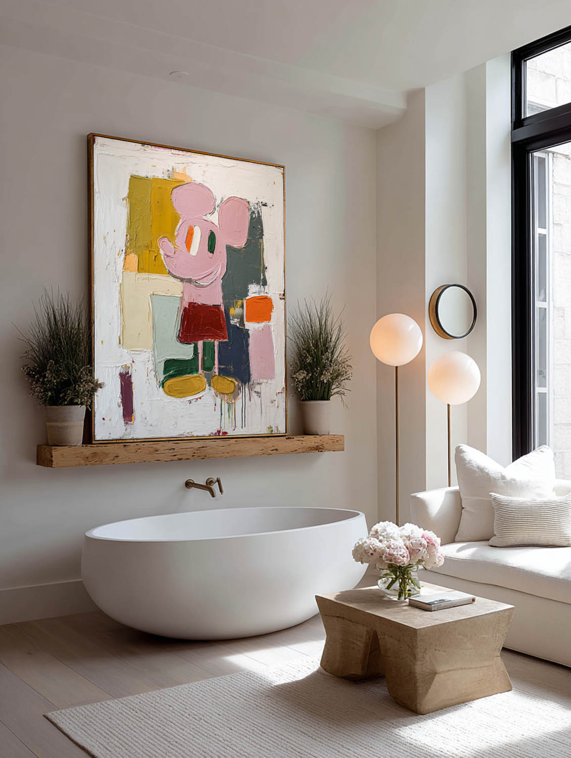 Modern Minimalist Mickey Abstract Oil Painting Large Abstract Mickey Wall Art Contemporary Mickey Abstract Painting