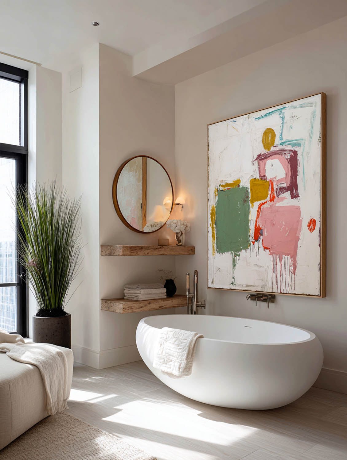 Modern Multicolor Minimalist Abstract Oil Painting Large Colorful Wall Art Original Textured Oil Artwork For Living Room Decor