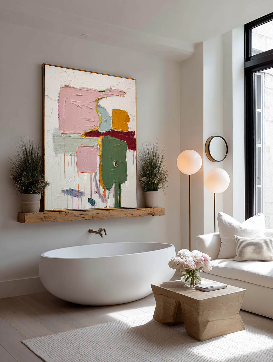 Vertical Multicolor Abstract Oil Painting Multicolor Textured Wall Art Handmade Abstract Canvas Artwork