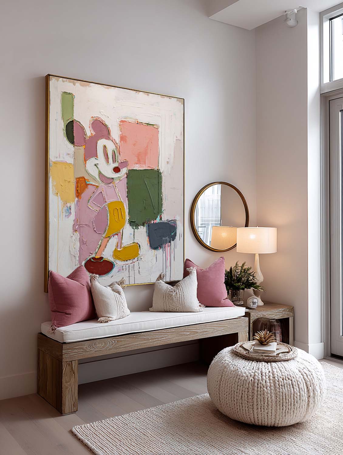 Vertical Mickey Abstract Oil Painting Handmade Vertical Cartoon Abstract Painting Colorful Mickey Canvas Wall Art