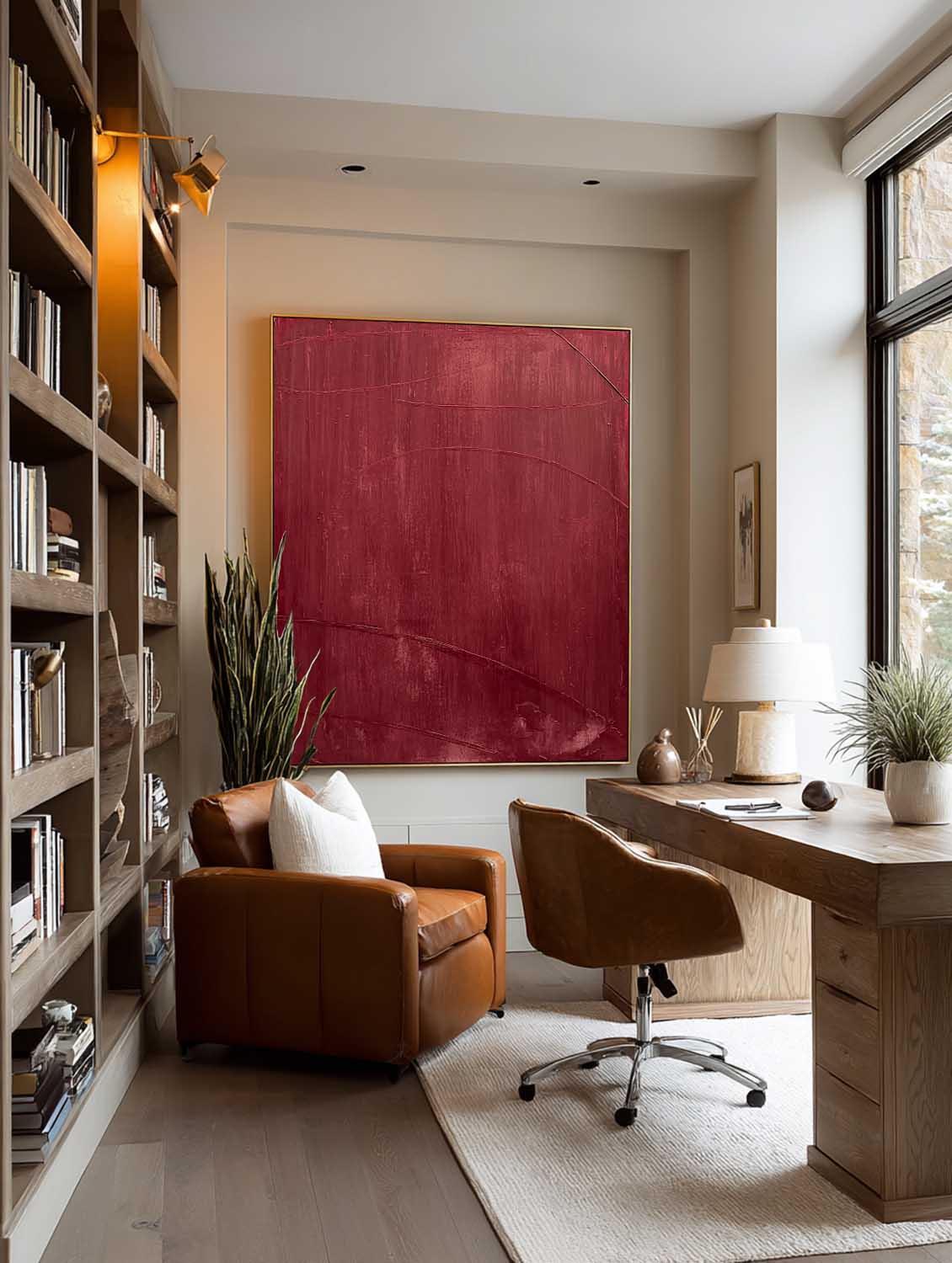 Handmade Deep Red Minimalist Abstract Wall Art Handmade Red Textured Painting Burgundy Textured Abstract Artwork