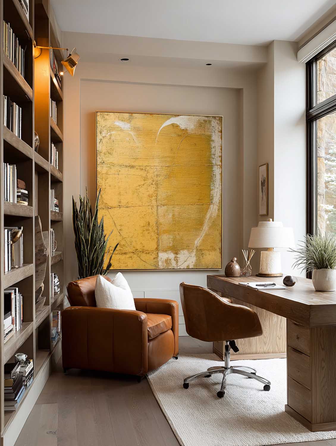 Handmade Textured Yellow Abstract Wall Art Minimalist Yellow Abstract Oil Painting Warm Earth Tone Abstract Oil Painting