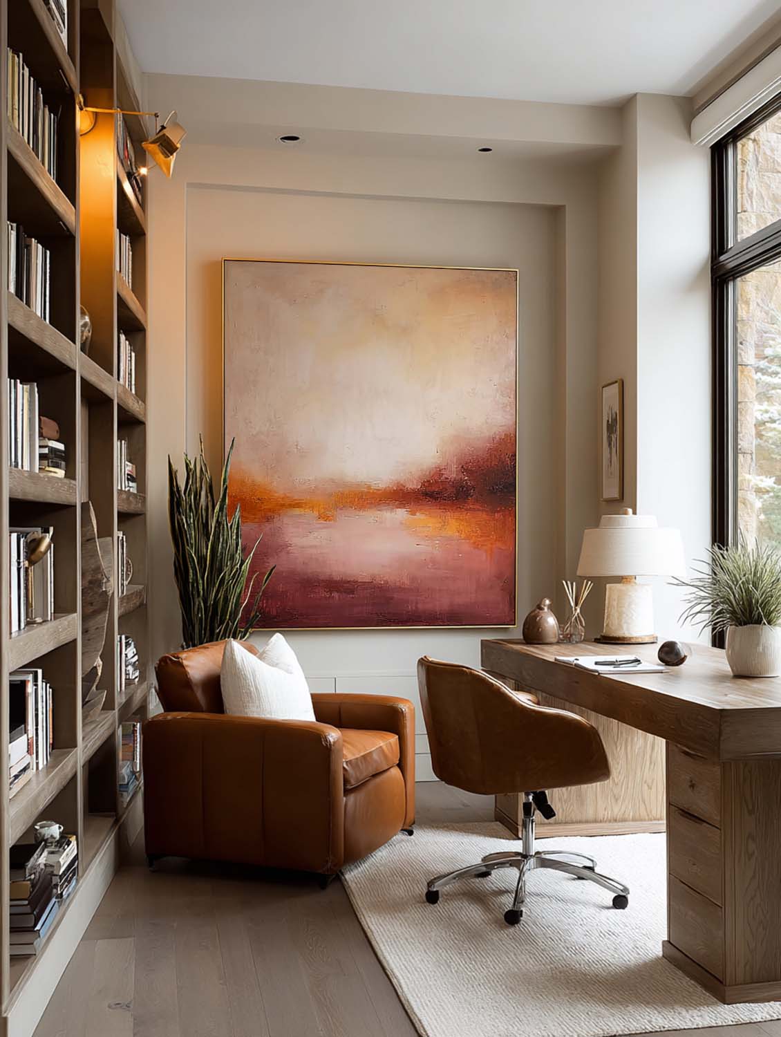 Minimalist Sunset Abstract Artwork Original Warm Pink And Amber Abstract Oil Painting Large Abstract Landscape Oil Painting