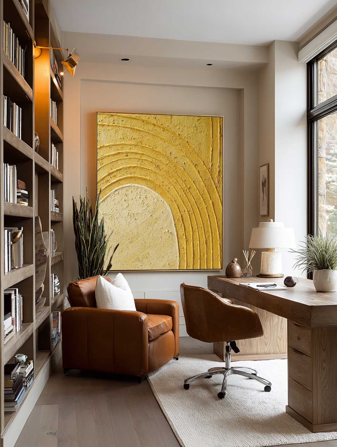 Yellow Textured Abstract Oil Painting Contemporary Gold Abstract Oil Painting Yellow Minimalist Abstract Canvas Painting