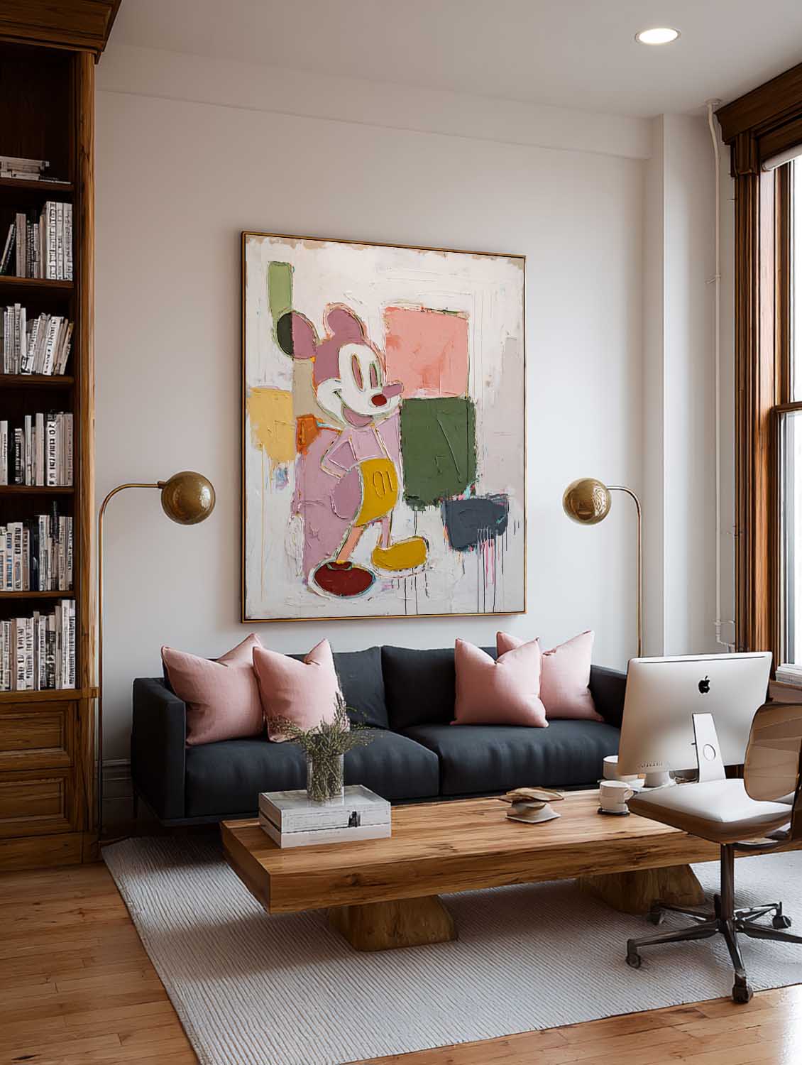 Vertical Mickey Abstract Oil Painting Handmade Vertical Cartoon Abstract Painting Colorful Mickey Canvas Wall Art