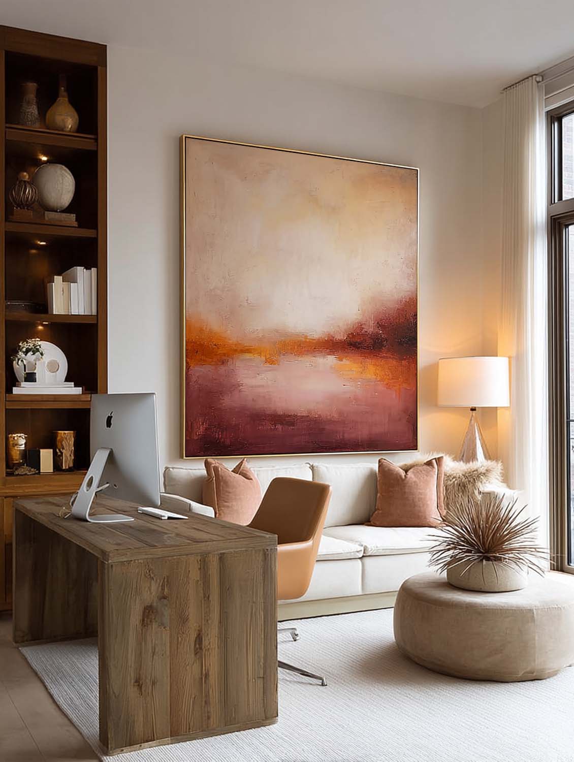 Minimalist Sunset Abstract Artwork Original Warm Pink And Amber Abstract Oil Painting Large Abstract Landscape Oil Painting