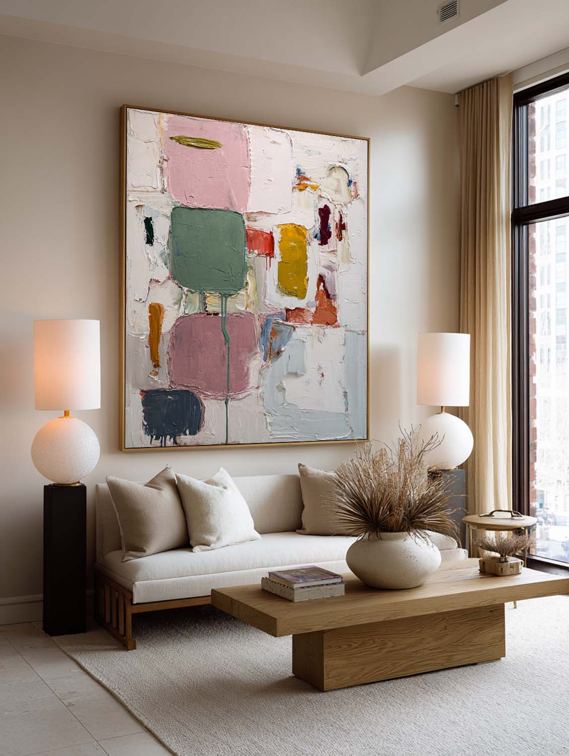 Vertical Multicolor Abstract Oil Painting Large Colorful Textured Abstract Painting Handmade Vertical Abstract Painting