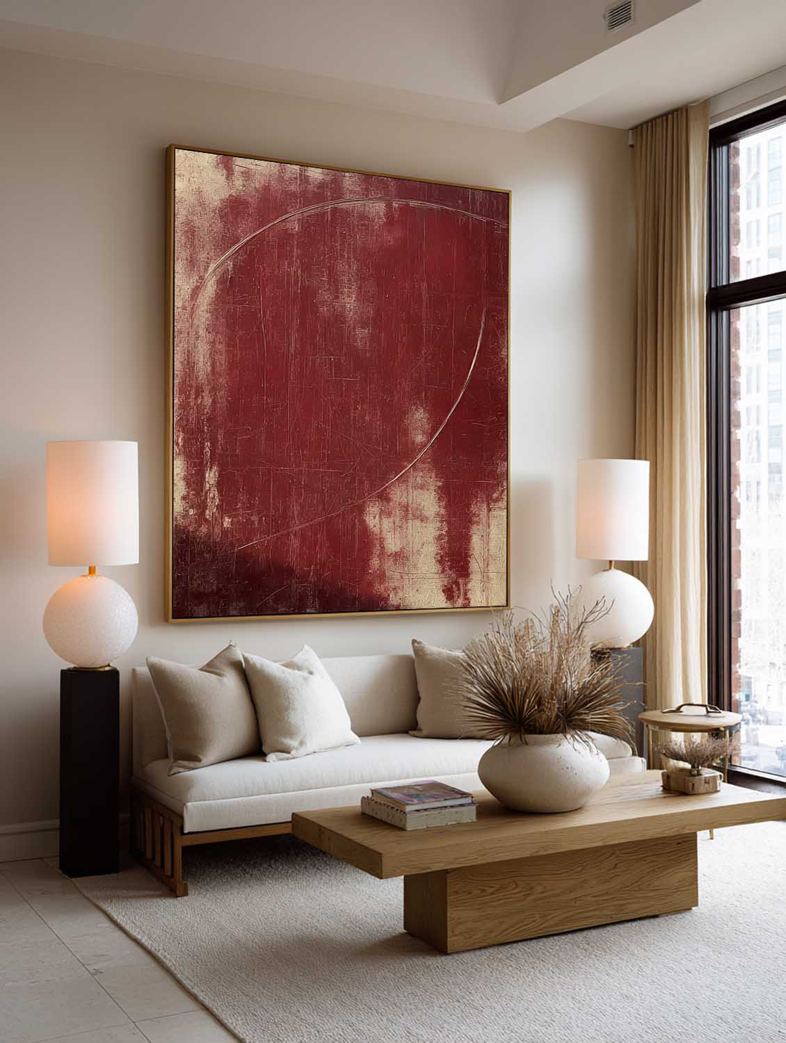 Minimalist Red Abstract Oil Painting Hand-Painted Abstract Red Canvas Art Large Red Abstract Canvas Art