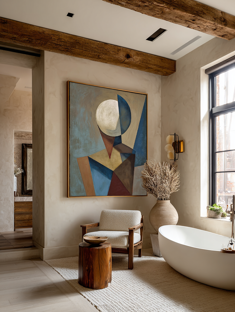 Geometric Round Head Abstract Painting Handmade Abstract Geometry Portrait Art Circular Head Geometric Art On Canvas
